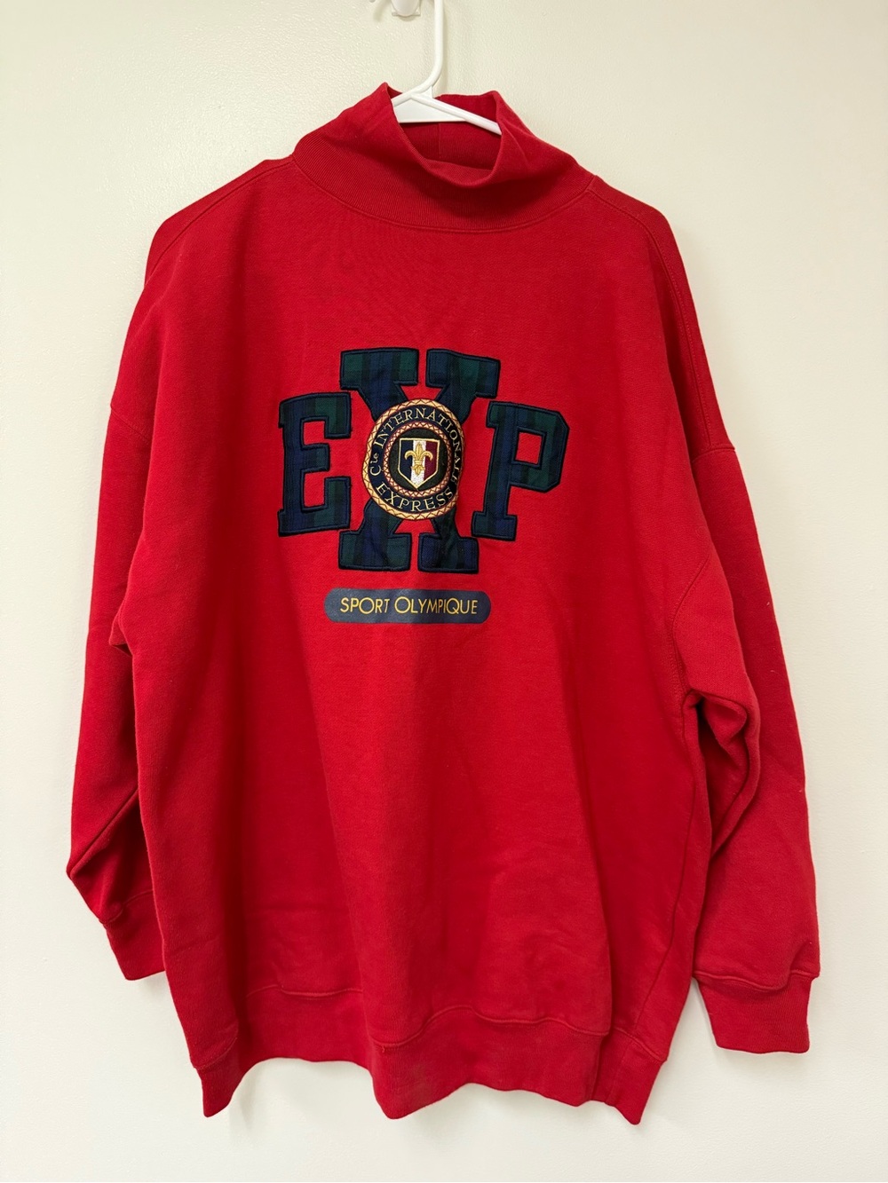 Vintage 90s Express EXP Sweatshirt M Oversized Tartan Plaid Mock Neck Preppy